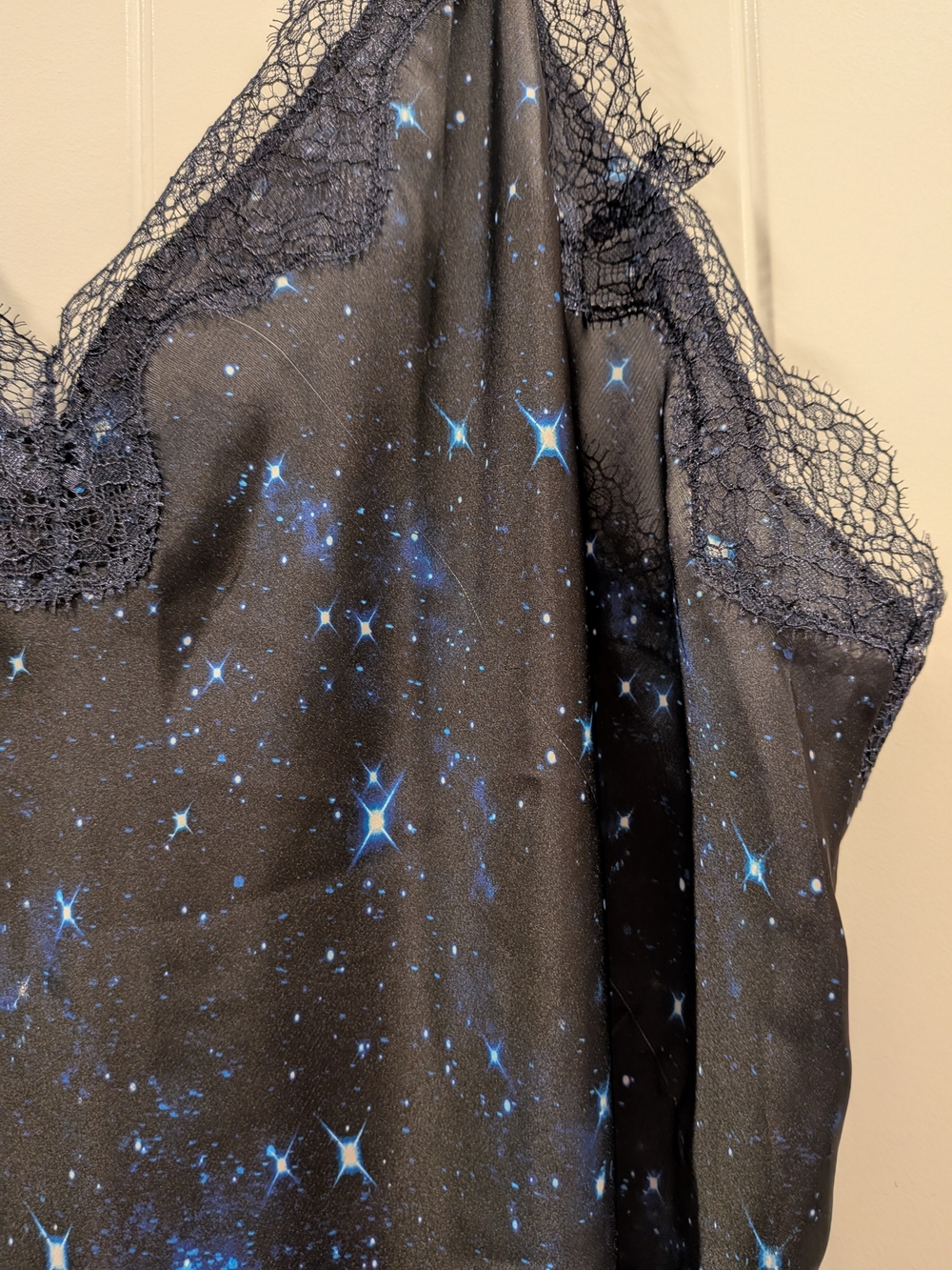 Victoria's Secret Star Print Lace-Trim Slip Dress in Black & Blue - Picture 2 of 5